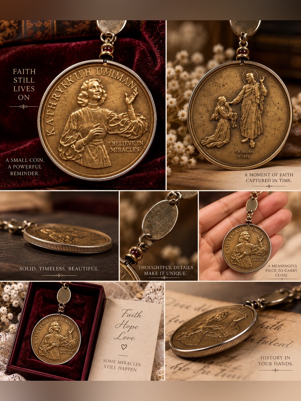 Vintage Gold-Tone Medal Necklace - I Believe in Miracles